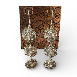 NOIR Elegant Silver Floral Drop Earrings NWT